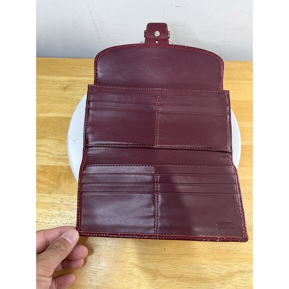 Coach Signature Red Canvas Buckle Credit Card ID Wallet - Picture 5 of 6